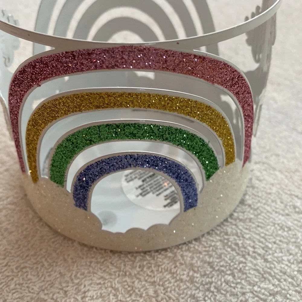 Bath and Body Works 3 wick candle holder unicorns and rainbows glitter New - Picture 5 of 7